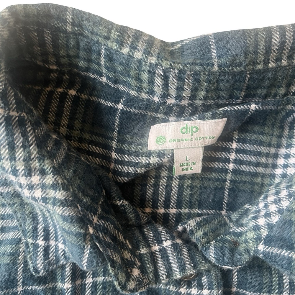 dip Women's‎ Size L Blue White Plaid Button Up 100% Organic Cotton Long Sleeve - Picture 3 of 7